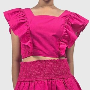 HT360 Collective  ruffle tie back crop top